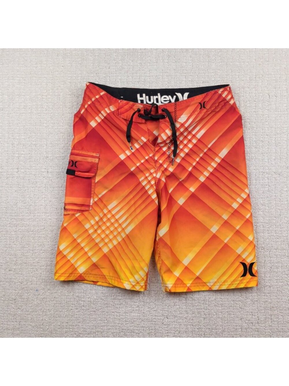 Y2K Hurley Board Swim Shorts Boys Size 12 Fire Red Paid Surfing Beach 2000's